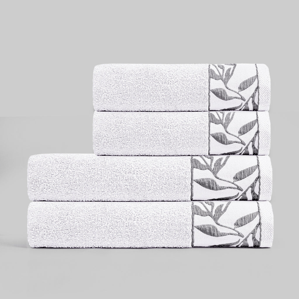 Combed Cotton Jacquard Towels Pack Of 2 & 4 -White