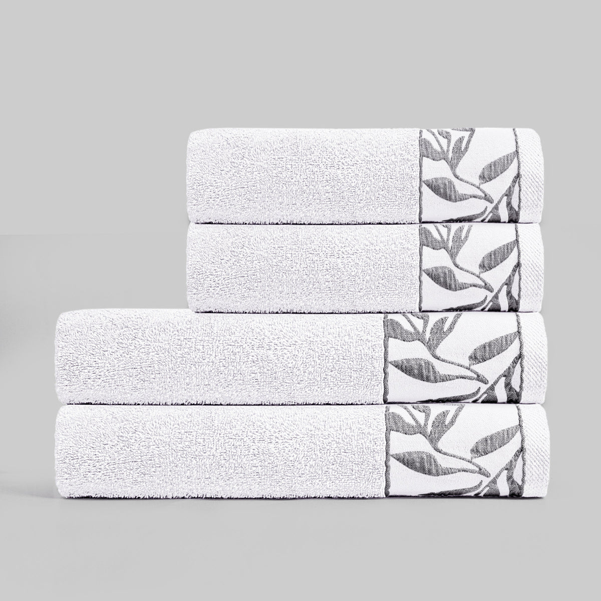 Combed Cotton Jacquard Towels Pack Of 2 & 4 -White
