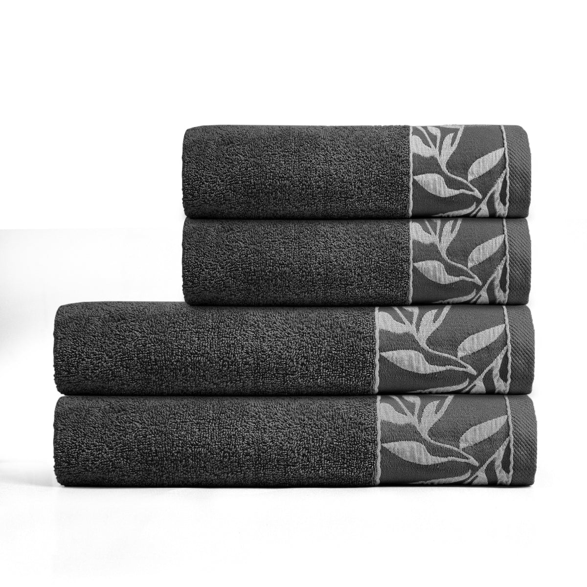 Combed Cotton Jacquard Towels Pack Of 2 & 4 - Black