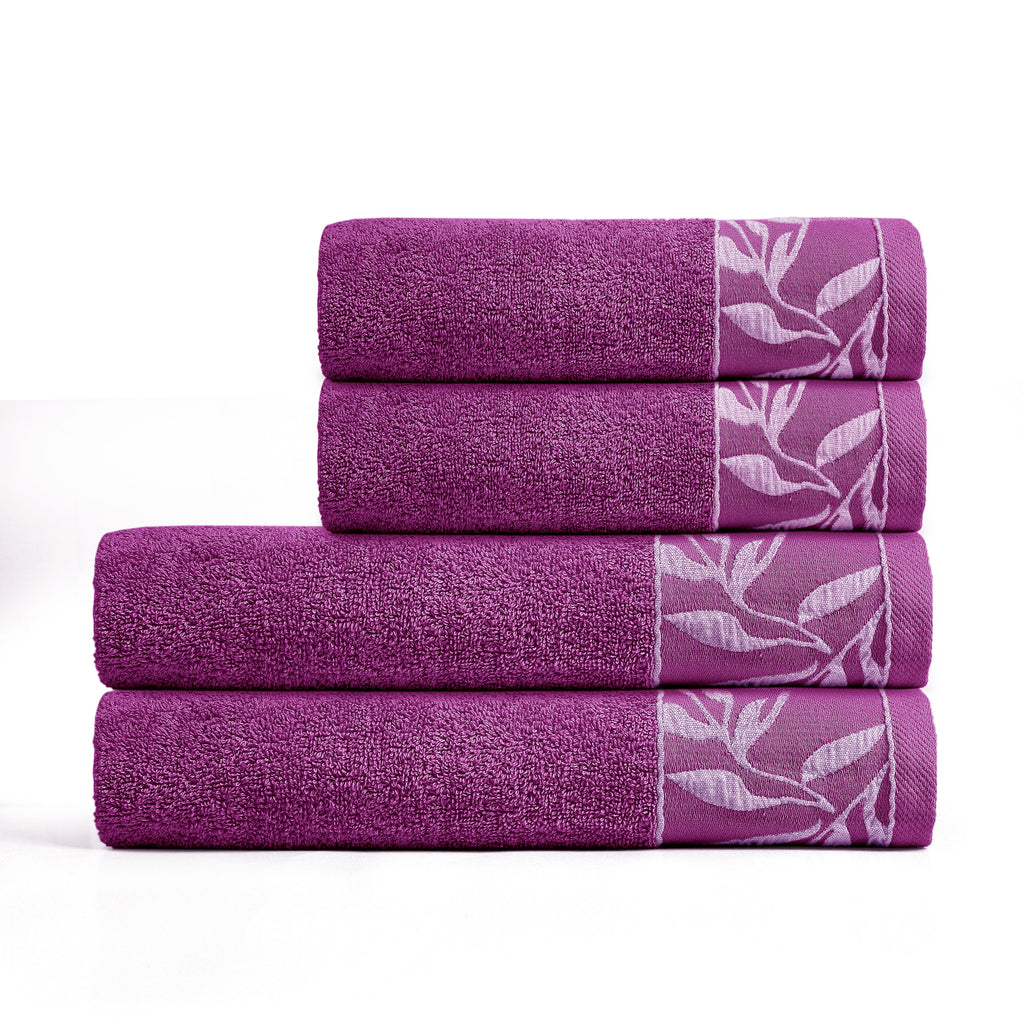 Combed Cotton Jacquard Towels Pack Of 2 & 4  - Plum