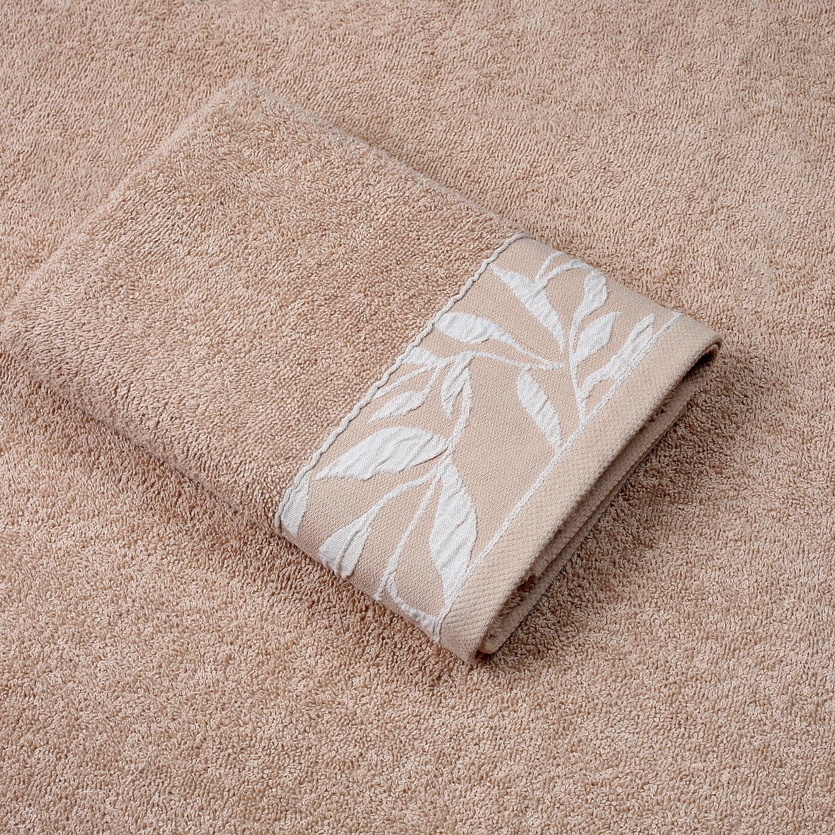 Combed Cotton Jacquard Towels Pack of 2 & 4- Beige