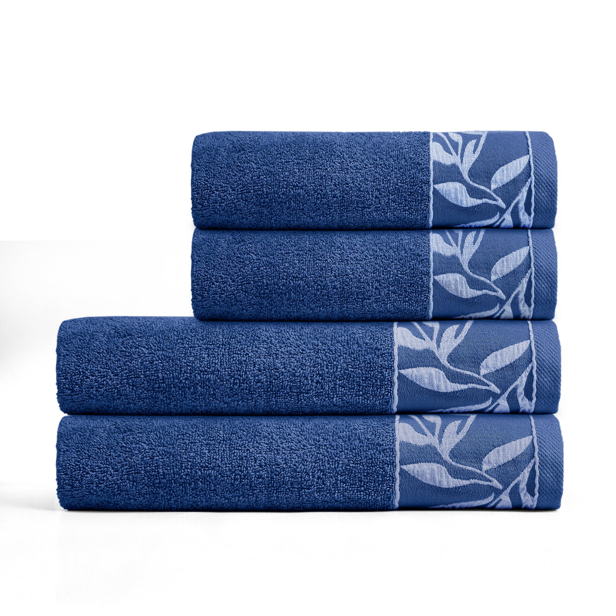 Combed Cotton Jacquard Towels Pack Of 2 & 4 -Navy Blue