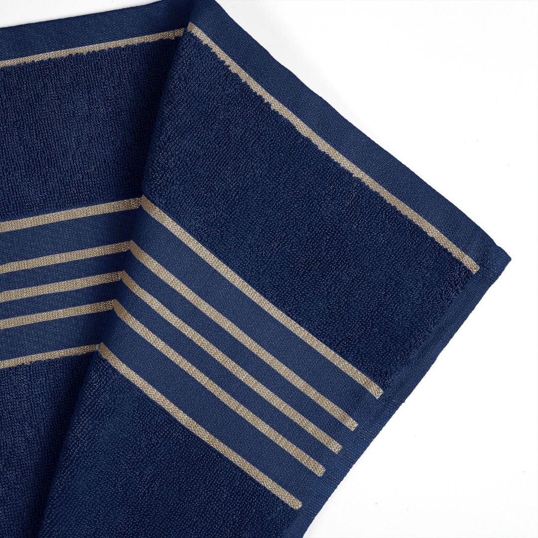 Combed Cotton Striped Towel - Navy