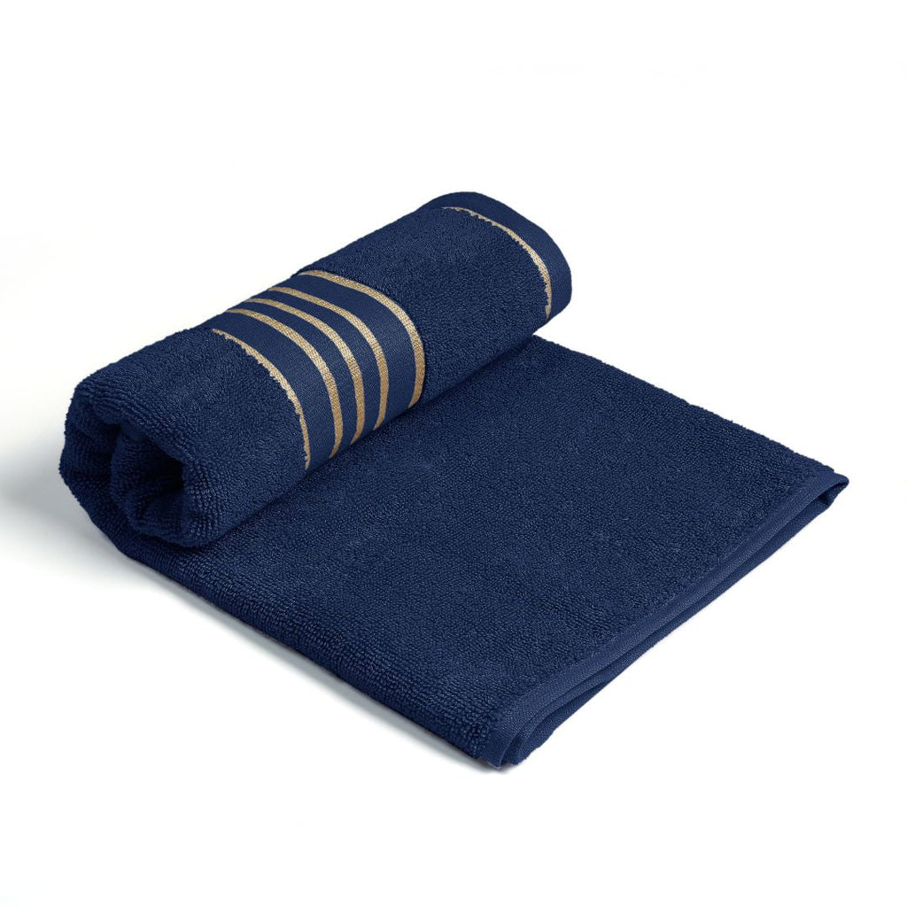 Combed Cotton Striped Towel - Navy