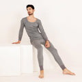 Men's Long Sleeves Woollen Thermal 2 Pc Set -Grey