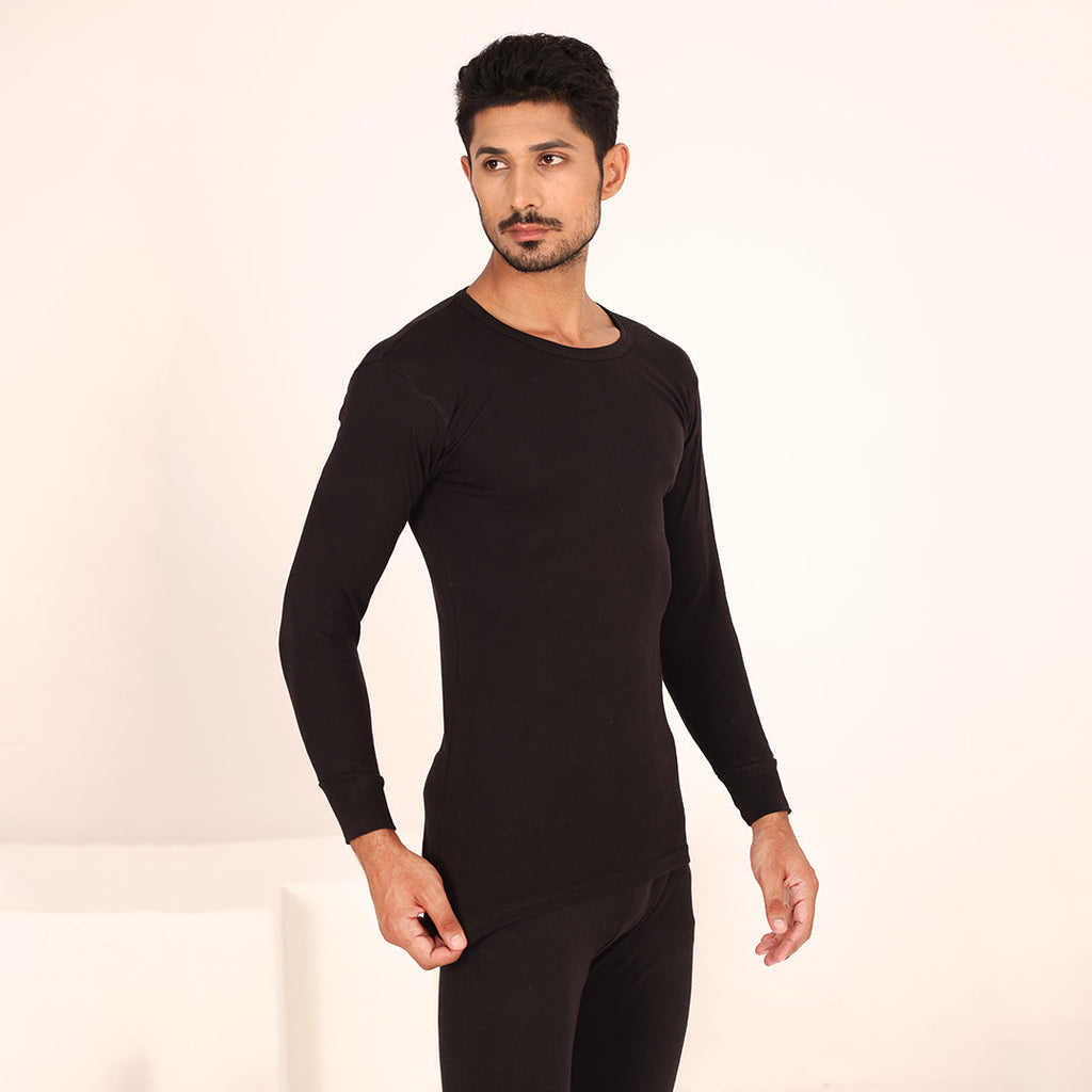 Men's Long Sleeves Warmer 2 Pc Set-Black