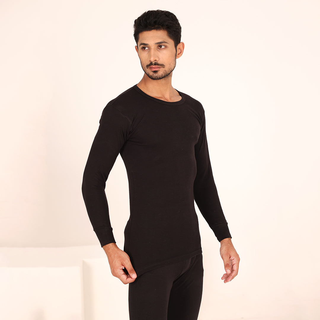 Men's Long Sleeves Warmer 2 Pc Set-Black