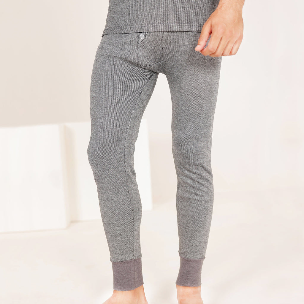 Men's Long Sleeves Woollen Thermal 2 Pc Set -Grey