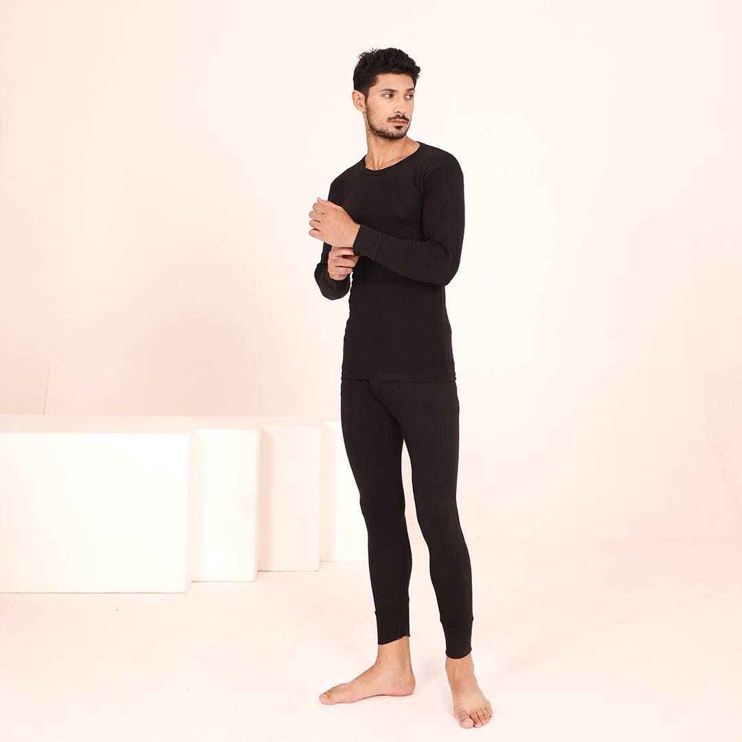 Men's Long Sleeves Warmer 2 Pc Set-Black