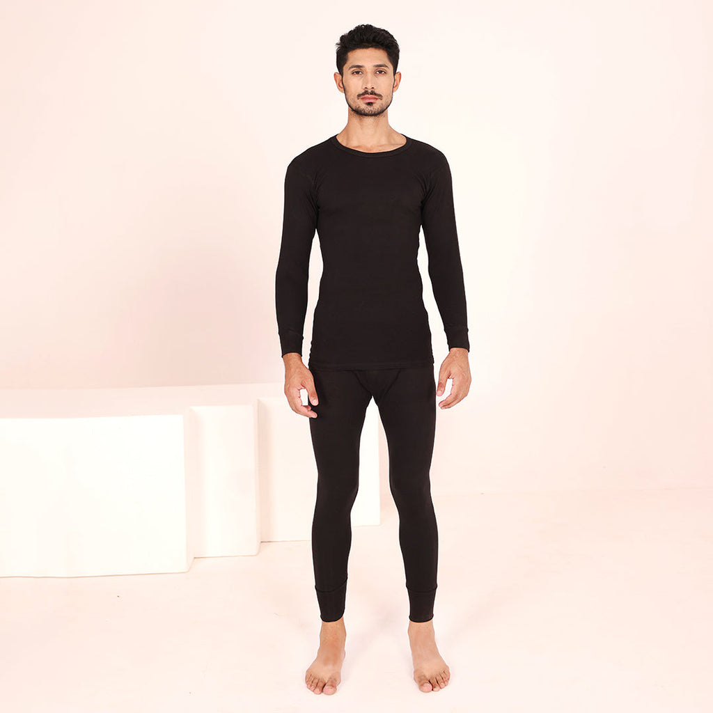 Men's Long Sleeves Warmer 2 Pc Set-Black