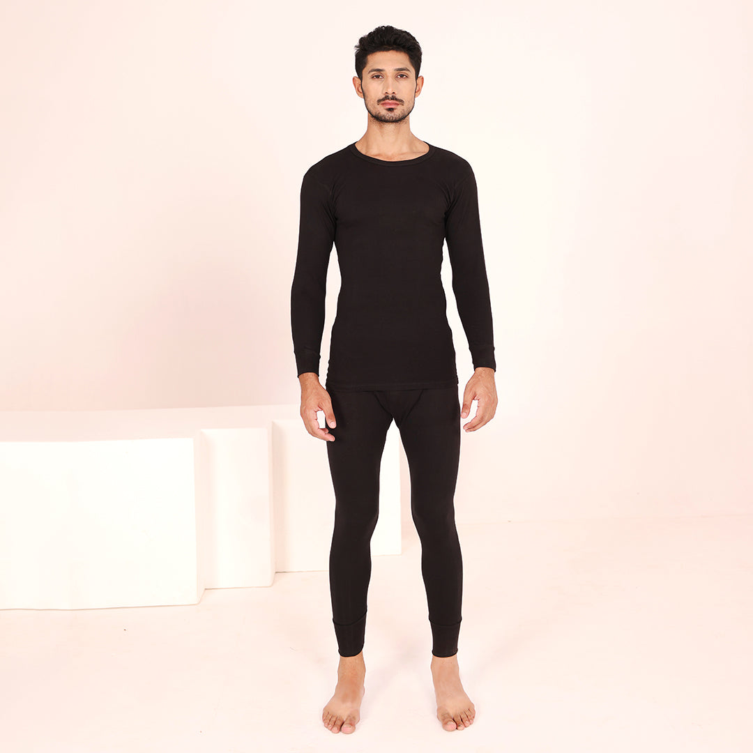Men's Long Sleeves Warmer 2 Pc Set-Black