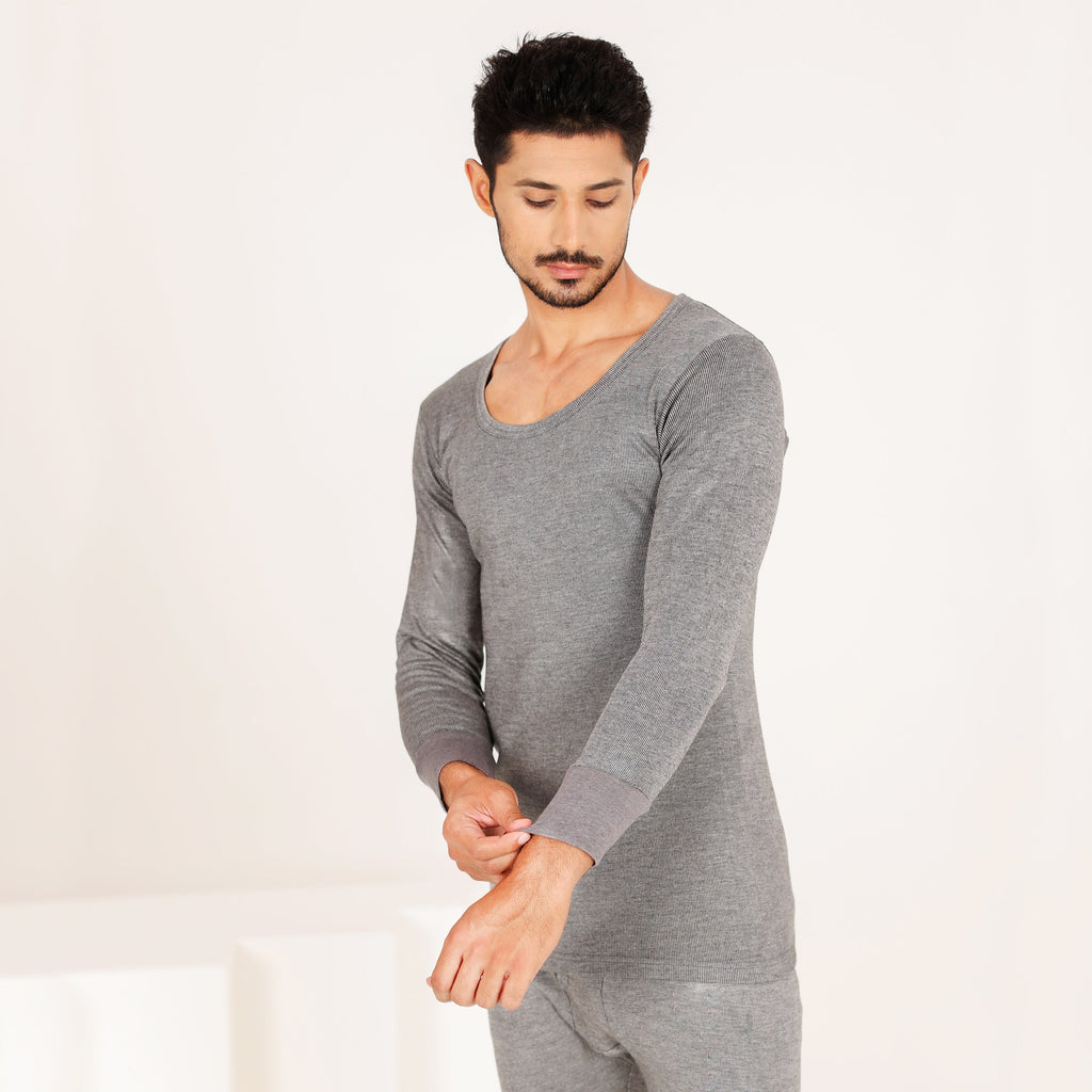 Men's Long Sleeves Woollen Thermal 2 Pc Set -Grey