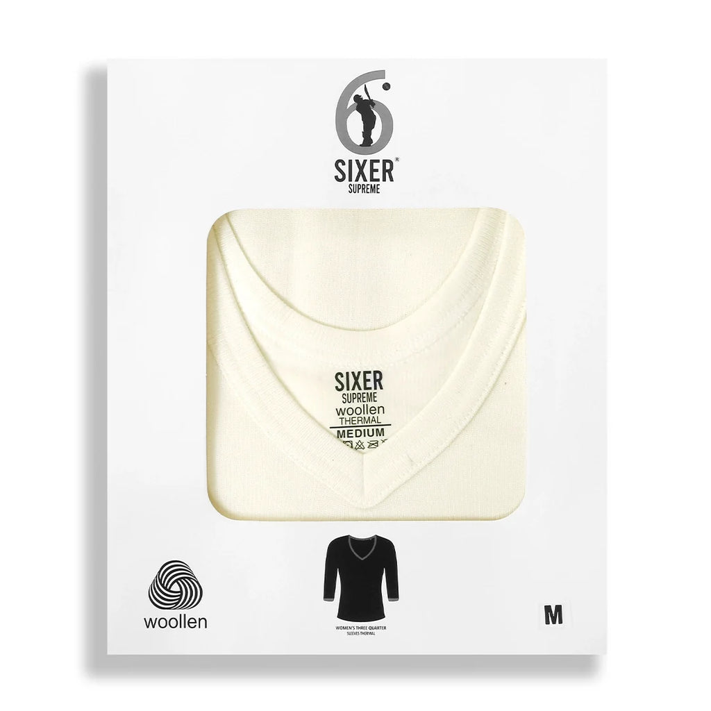 Women's 3/4 Sleeves Woollen Thermal - Off White