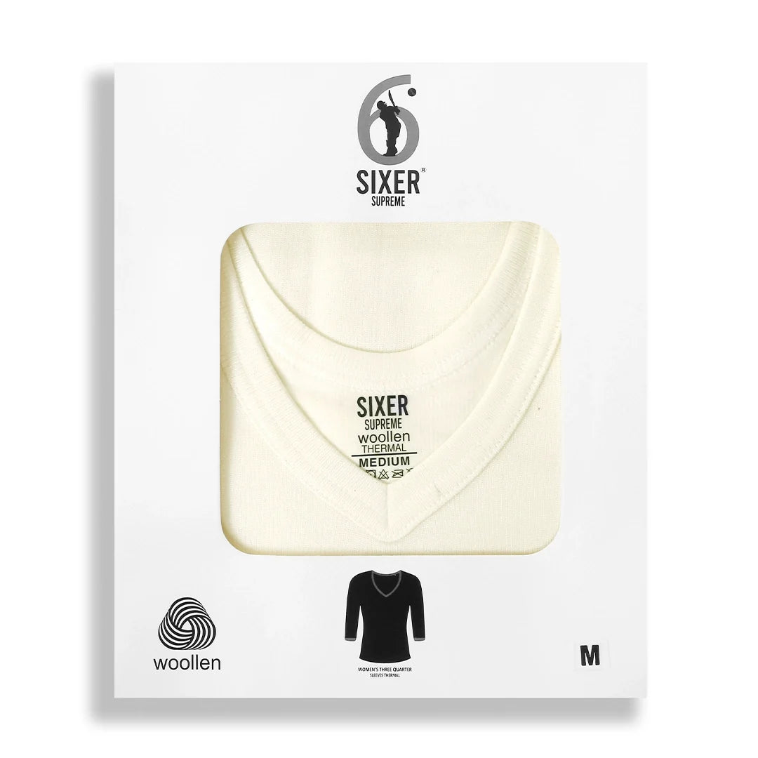 Women's 3/4 Sleeves Woollen Thermal - Off White