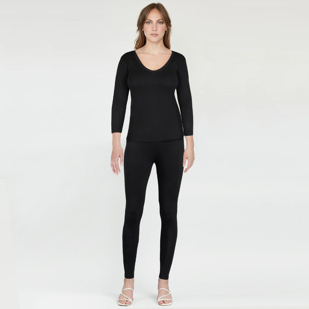 Women 3/4 Sleeves Warmer 2 Pc Set-Black