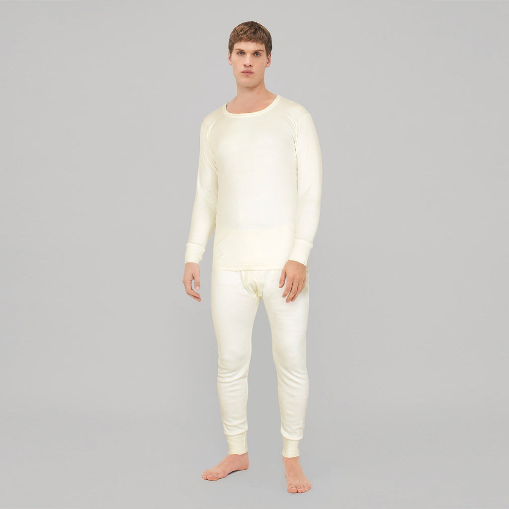 Men's Long Sleeves Woollen Thermal 2 Pc Set -Off White