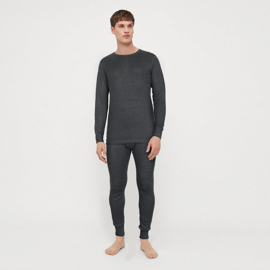 Men's Long Sleeves Warmer 2 Pc Set-Dark Grey