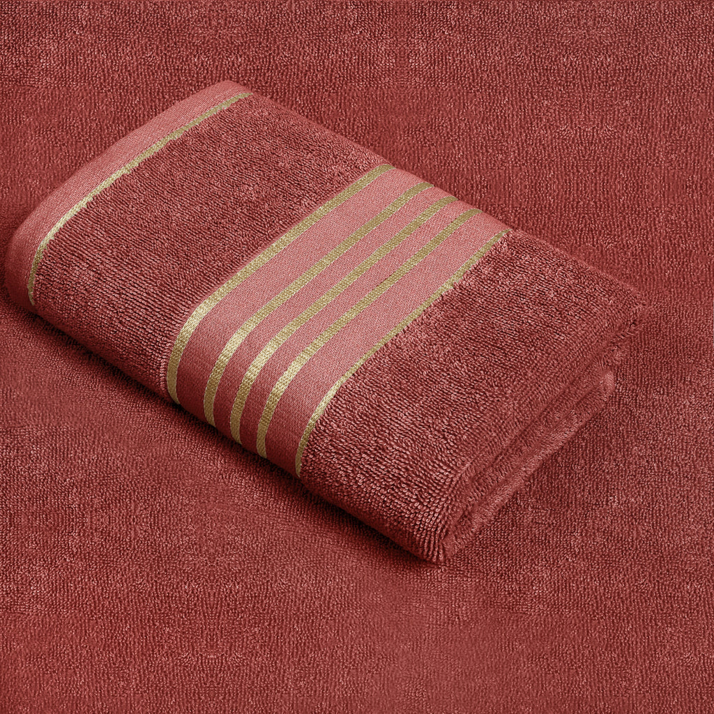 Combed Cotton Striped Towel - Rust