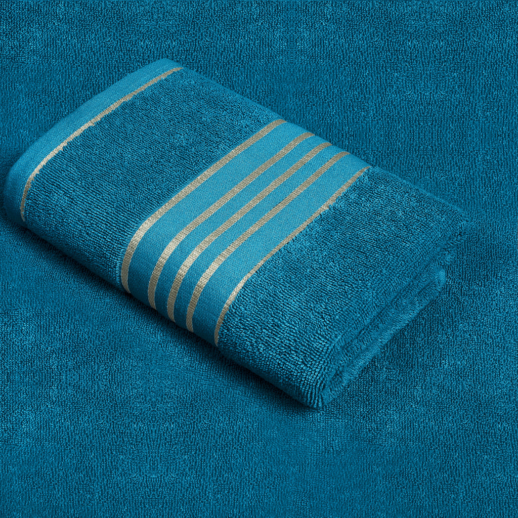 Combed Cotton Striped Towel - Teal